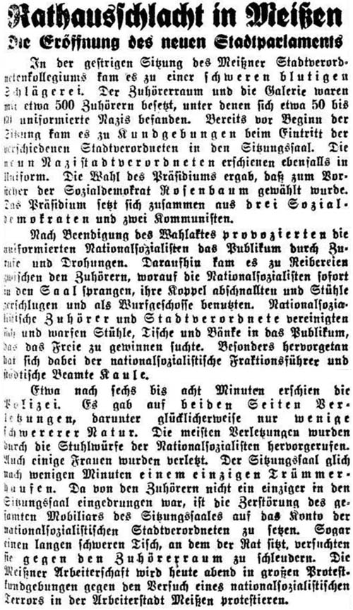 Rathausschlacht in Meißen am 12. Januar 1933