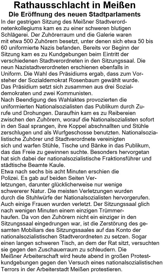 Rathausschlacht in Meißen / Die Eröffnung des neuen Stadtparlaments / ...