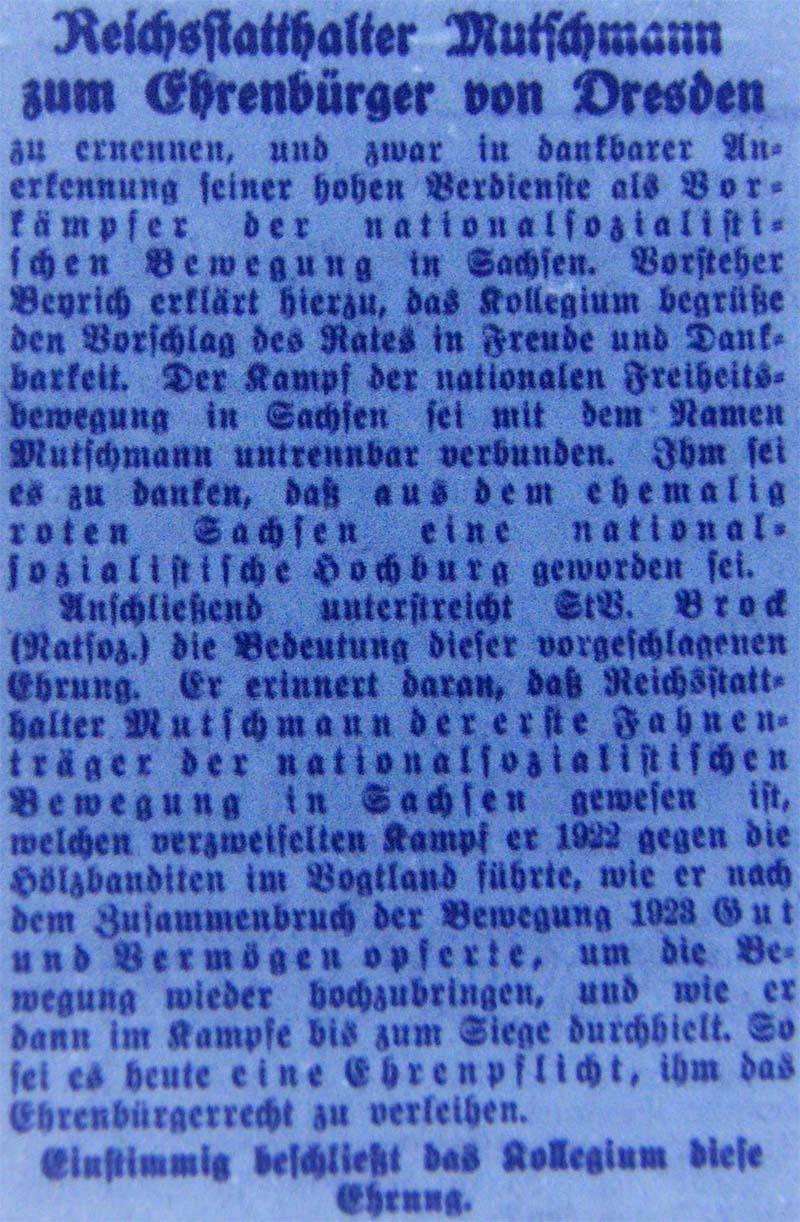 Artikel im ´Dresdner Anzeiger´ vom 12.5.1933 - Teil 1