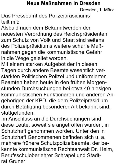 Neue Maßnahmen in Dresden / Das Presseamt des Polizeipräsidiums teilt mit ...