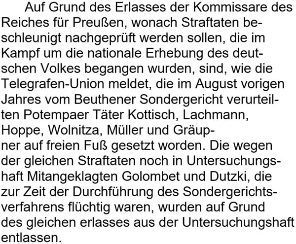 Text zum Artikel ´Aufgrund des Erlasses der Kommissare des Reiches ...´