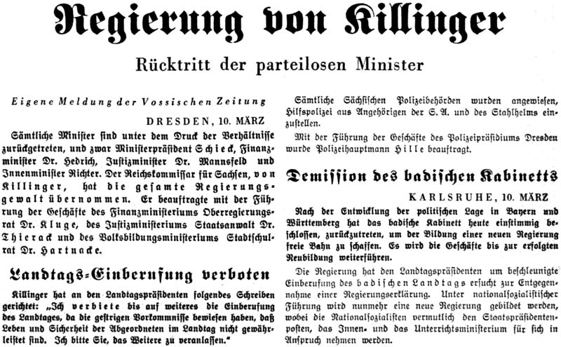 Artikel in der ´Vossischen Zeitung´ vom 10. März 1933