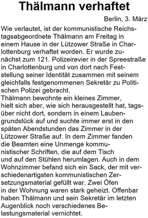 Text zum Artikel im ´Dresdner Anzeiger´ vom 4.3.1933