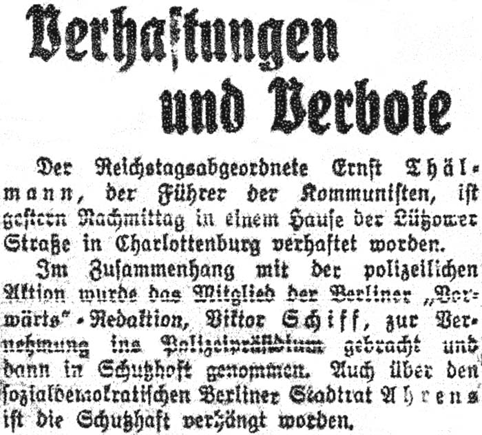 Artikel in der ´Berliner Morgenpost´ vom 5.3.1933