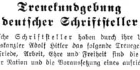 88 deutsche Schriftsteller und Dichter bekennen sich zu Adolf Hitler