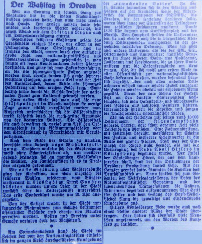 Artikel im ´Dresdner Anzeiger´ vom 6.3.1933