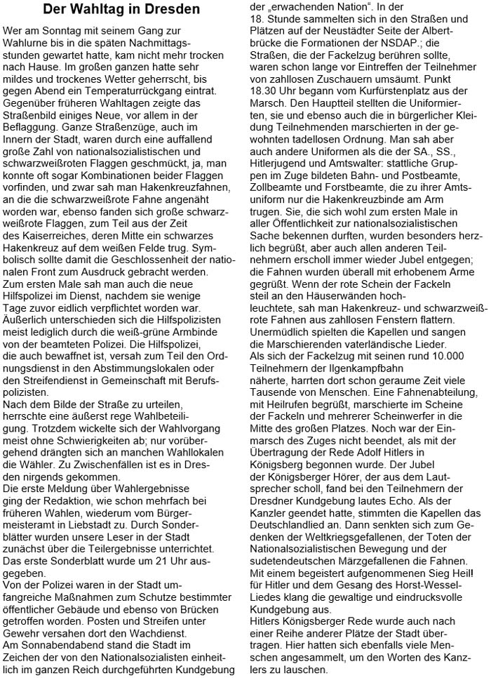 Text zum Artikel im ´Dresdner Anzeiger´ vom 6.3.1933