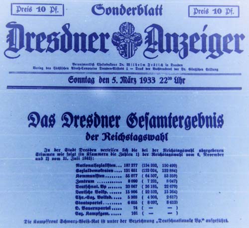 Deckblatt des ´Dresdner Anzeiger´, Sonderausgabe vom 6.3.1933