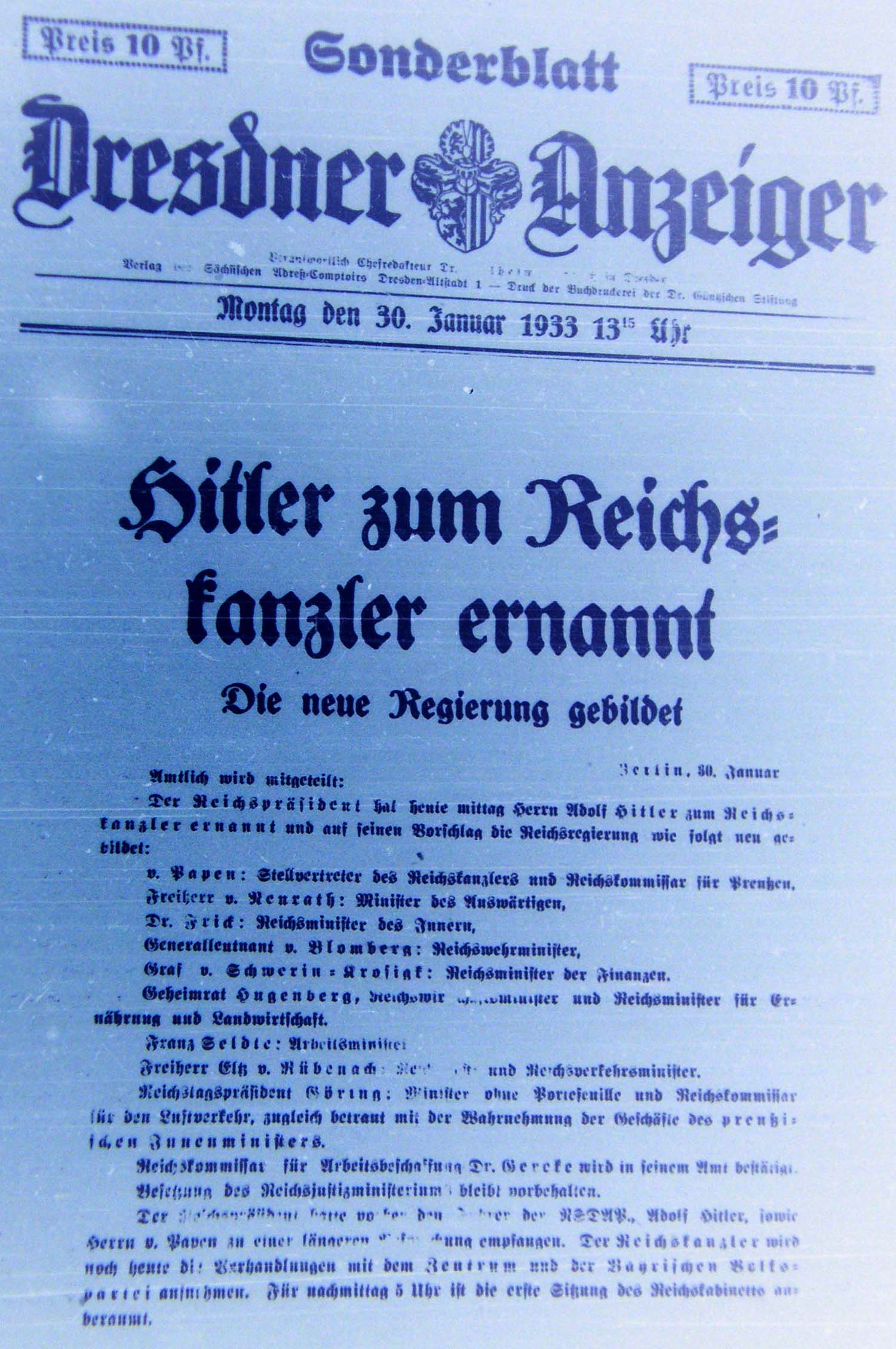 Sonderblatt der ´Dresdner Anzeiger´ vom 30.1.1933