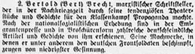 ´Sächsische Volkszeitung´ vom 14. Juni 1935, Seite 5 - Bertolt Brecht