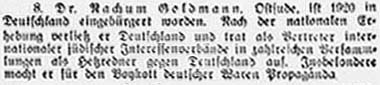 ´Sächsische Volkszeitung´ vom 14. Juni 1935, Seite 5 - Nahum Goldmann