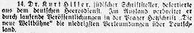 ´Sächsische Volkszeitung´ vom 14. Juni 1935, Seite 5 - Dr. Kurt Hiller