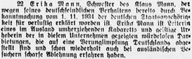 ´Sächsische Volkszeitung´ vom 14. Juni 1935, Seite 5 - Erika Mann