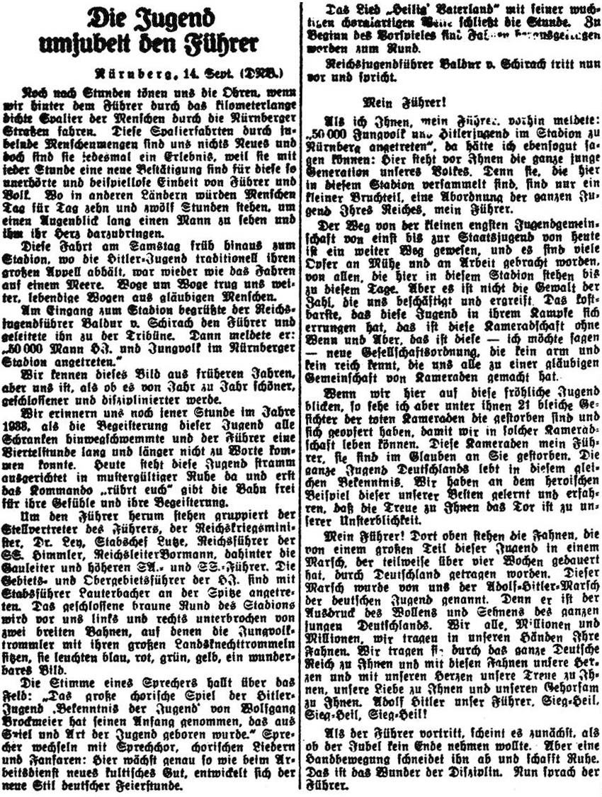 aus: ´Freiburger Zeitung´ vom 16. September 1935, Seite 4 - Teil 1