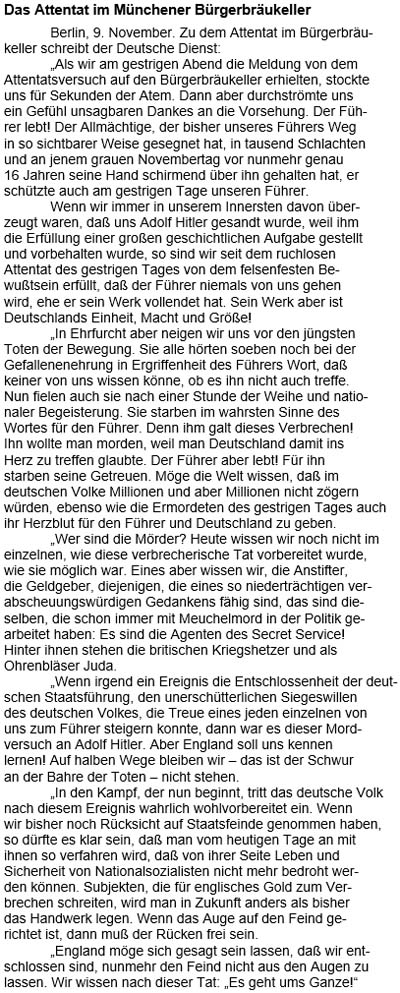Text zu ´Das Attentat im Münchener Bürgerbräukeller.´