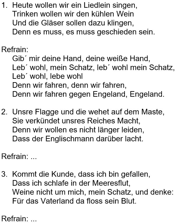 Liedtext zu ´... denn wir fahren gegen Engeland!´