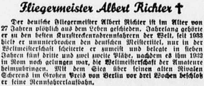 Der deutsche Fliegermeister Albert Richter ist im Alter von 27 Jahren ...