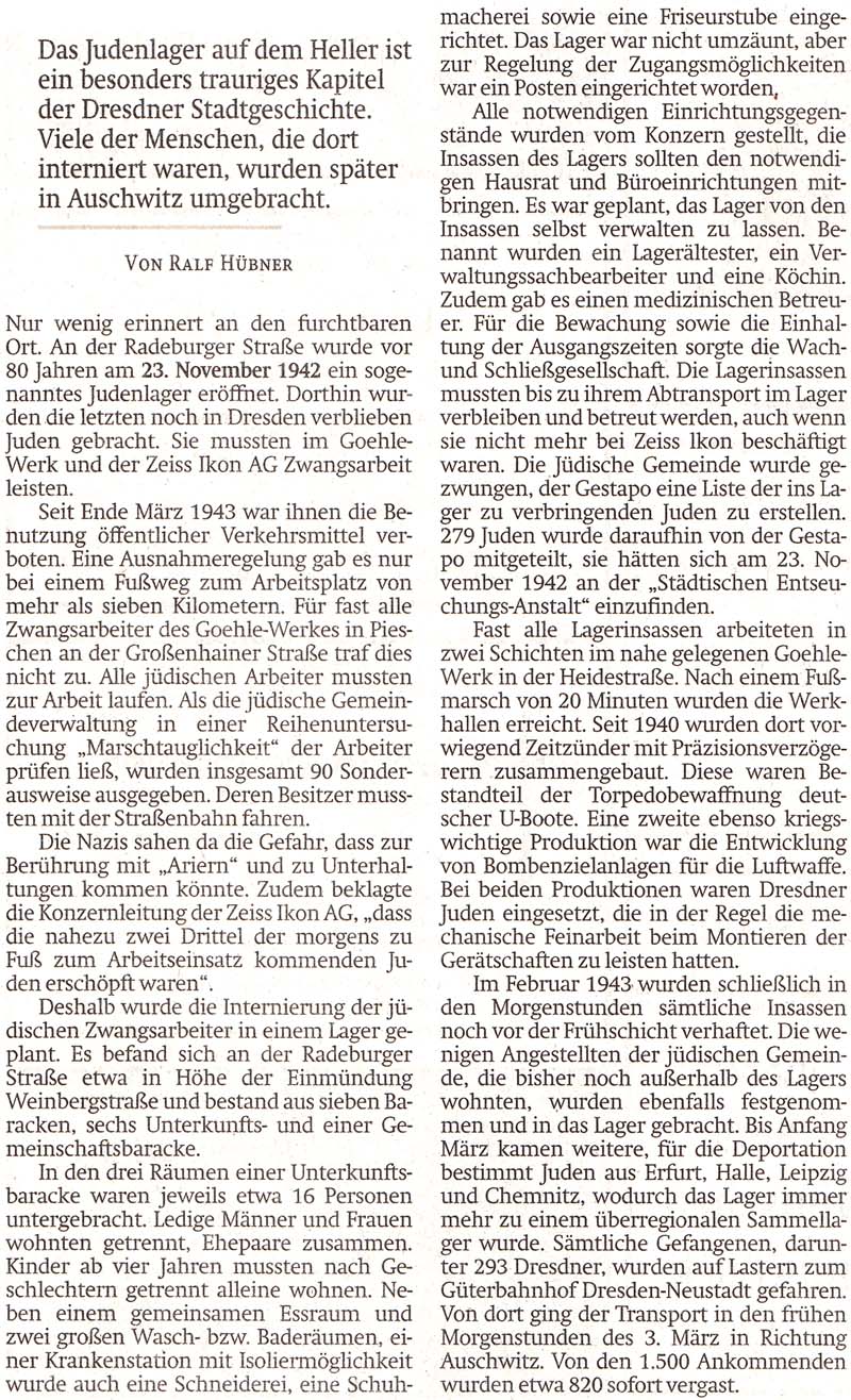 Artikel in der ´Sächsischen Zeitung´ vom 19. November 2022