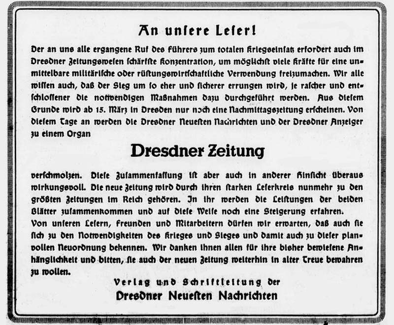 Artikel in der ´Dresdner Neueste Nachrichten´ vom 13. März 1943