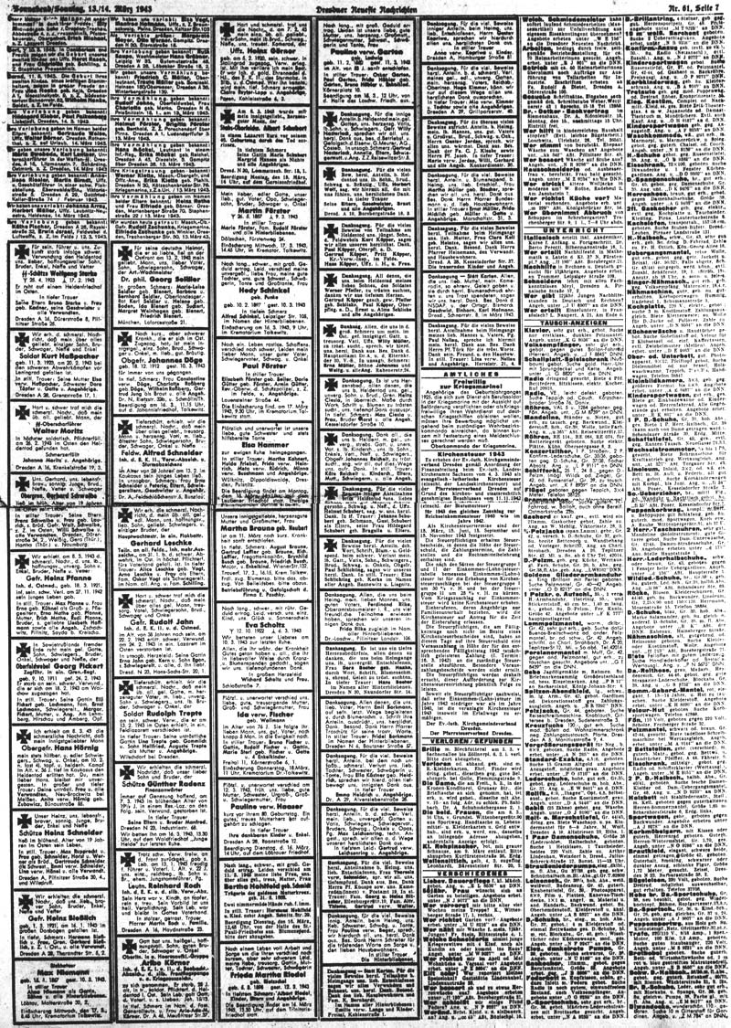 Artikel in der ´Dresdner Neueste Nachrichten´ vom 13. März 1943