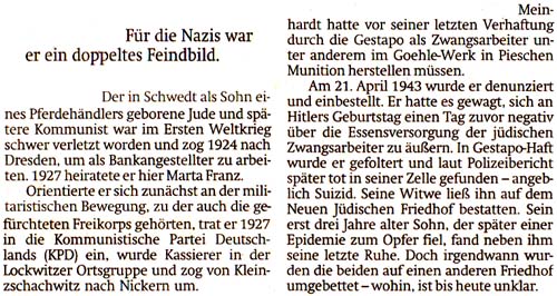 Artikel aus der ´Sächsischen Zeitung´ vom 30.9.2015 (Auszüge)