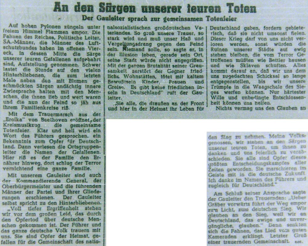 Artikel in der ´Dresdner Zeitung´ vom 14. Oktober 1944