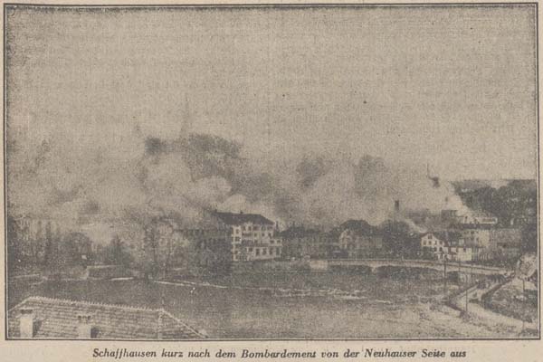 Schaffhausen kurz nach dem Bombardement von der Neuhauser Seite aus
