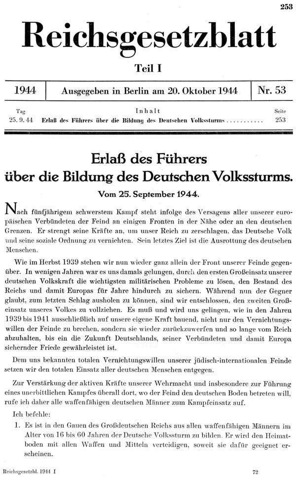 Gesetzblatt vom 20. Oktober 1944