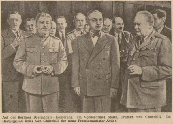 Foto aus der ´Tageszeitung für die deutsche Bevölkerung´ vom 29. Juli 1945