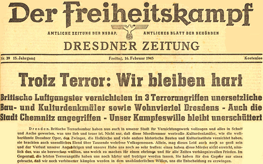 aus: Der Freiheitskampf (Zeitung der NSDAP) vom 16. Februar 1945
