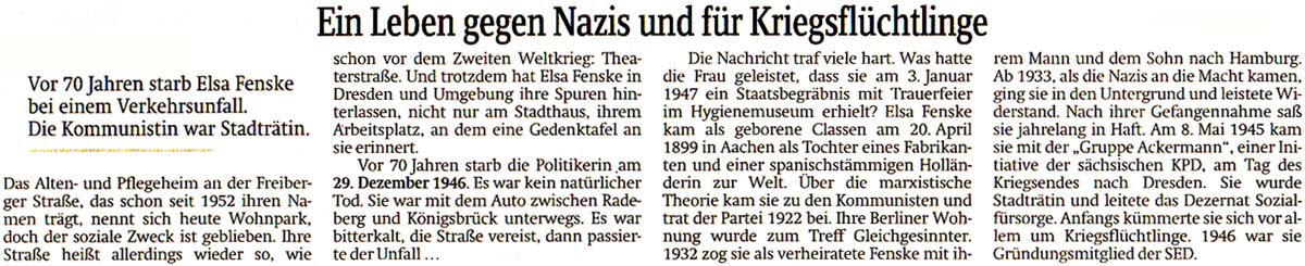 Artikel in der ´Sächsischen Zeitung´ vom 31. Dezember 2016