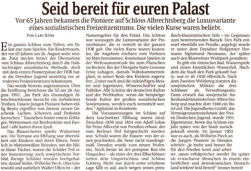 Artikel in der ´Sächsischen Zeitung´ vom 27. August 2016