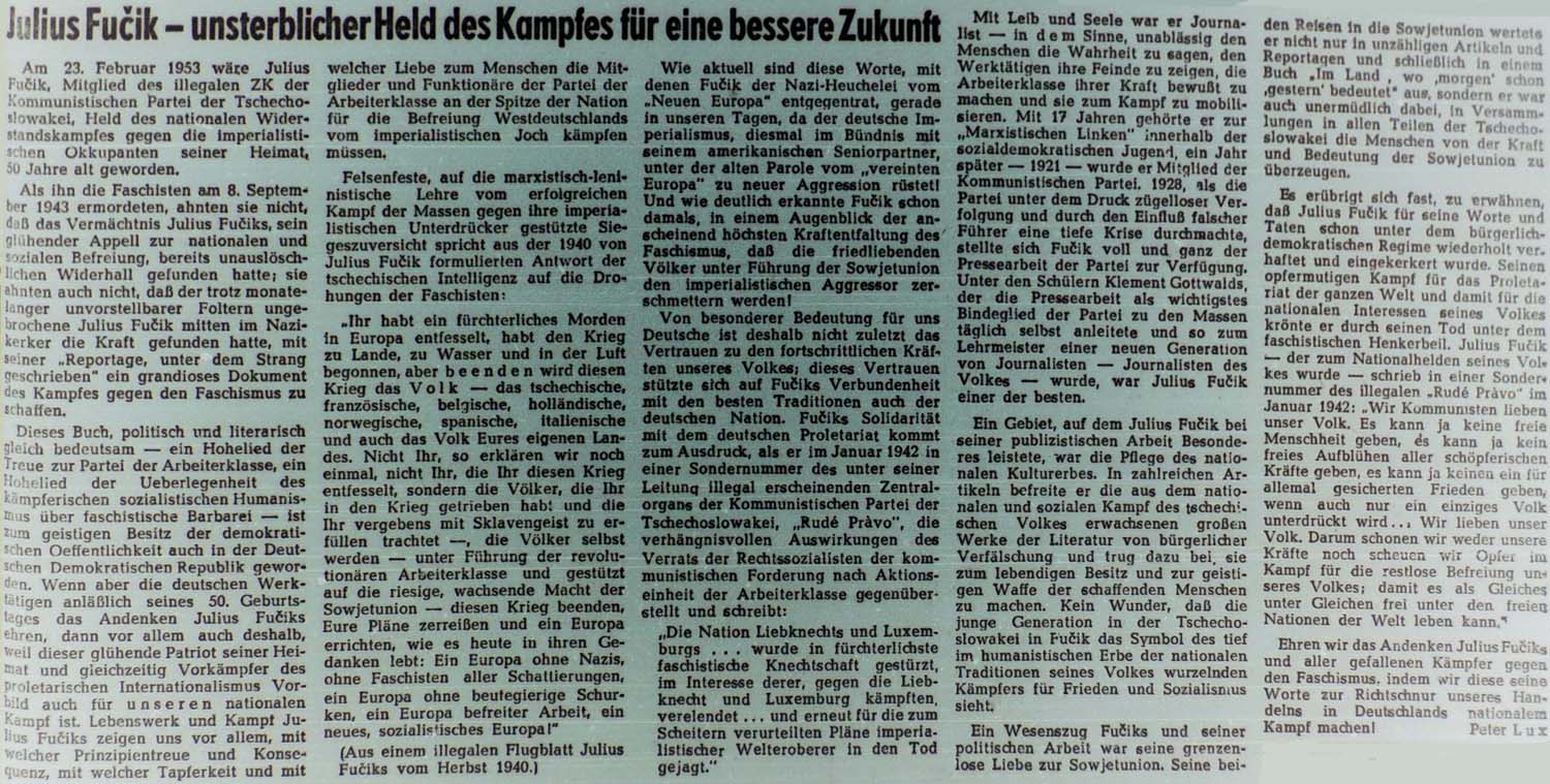 Artikel in der ´Sächsischen Zeitung´ vom 23. Februar 1953