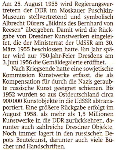 Die Sowjetunion gibt ab dem 25. August 1955 Dresdner Kunstwerke zurück.