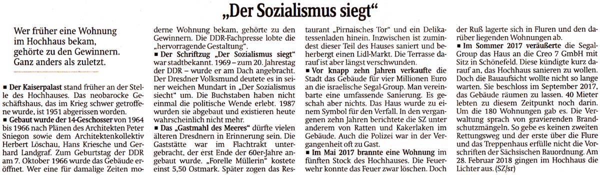 Artikel in der ´Sächsischen Zeitung´ vom 7. Dezember 2018