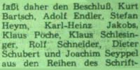Der Schriftstellerverband der DDR schließt mehrere Schriftsteller aus dem Verband aus.