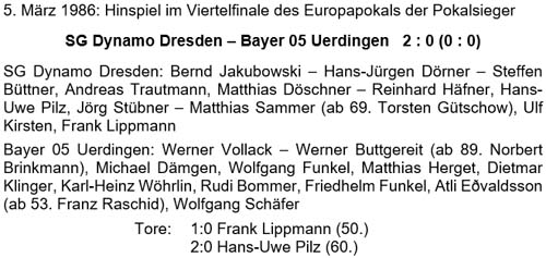 Aufstellung zum Spiel am 5. März 1986