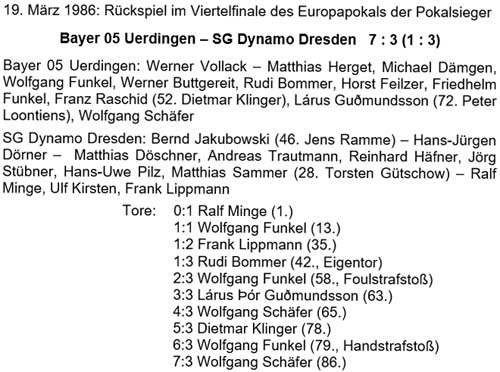 Aufstellung zum Spiel am 19. März 1986