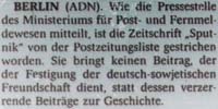 Die Zeitschrift ´Sputnik´ wird in der DDR verboten.