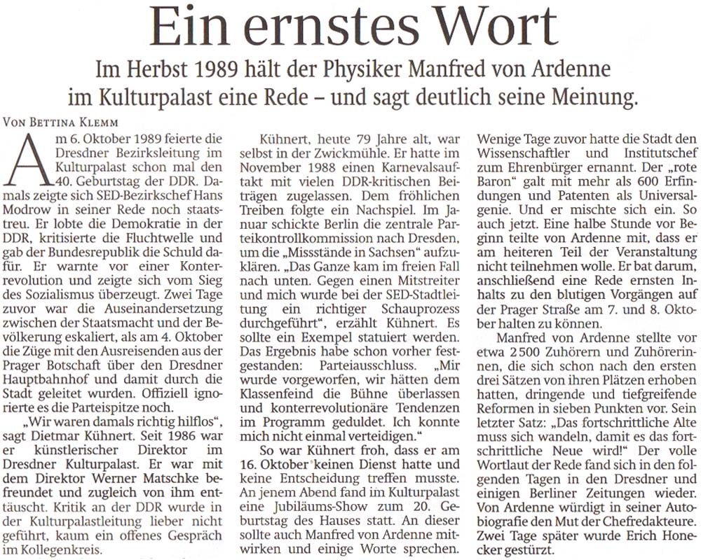 Artikel in der ´Sächsische Zeitung´ vom 27. September 2019