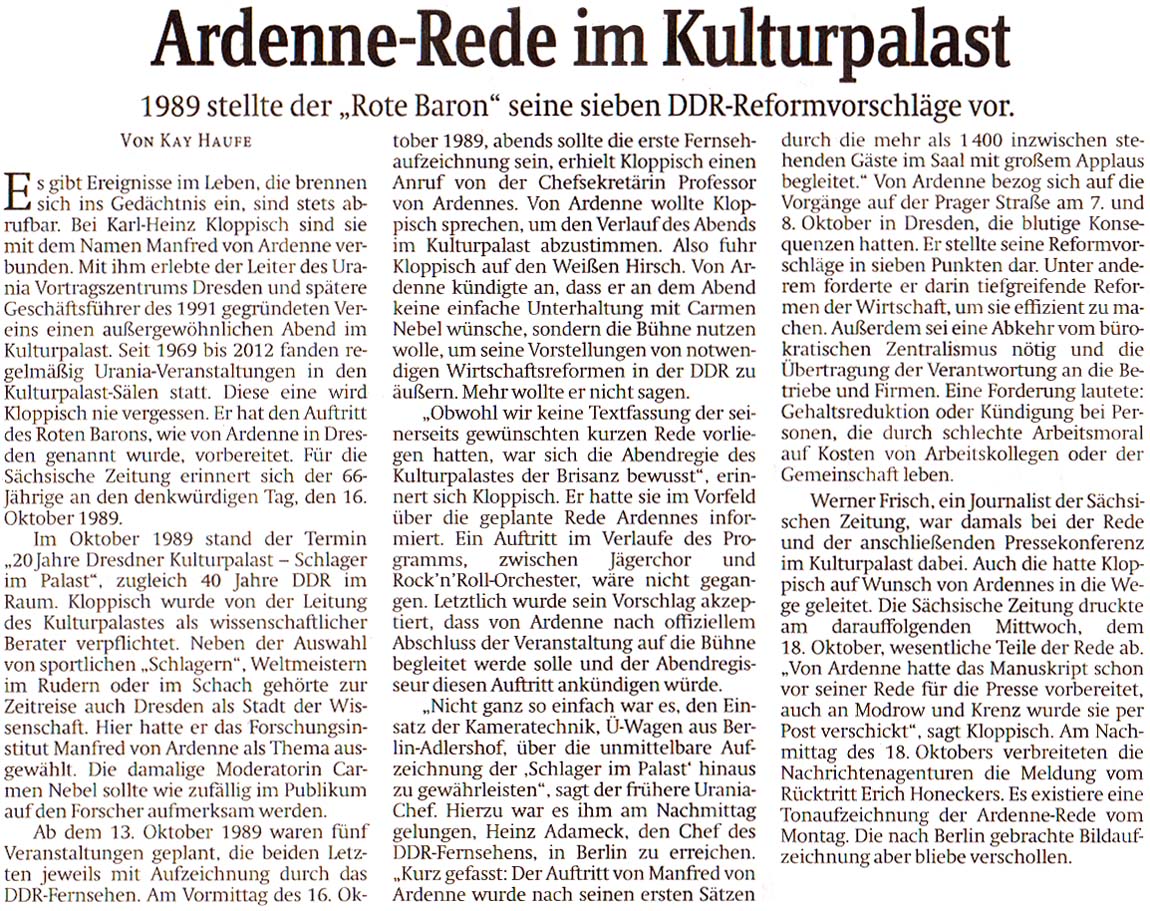 Artikel in der ´Sächsische Zeitung´ vom 2. Oktober 2019