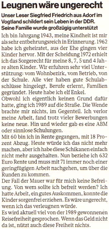 Leserbeitrag in der ´SuperIllu´ 50 / 2014