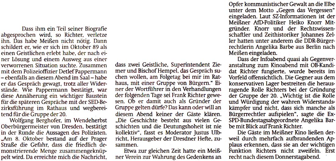 Artikel in der ´Sächsischen Zeitung´ vom 21.9.2018