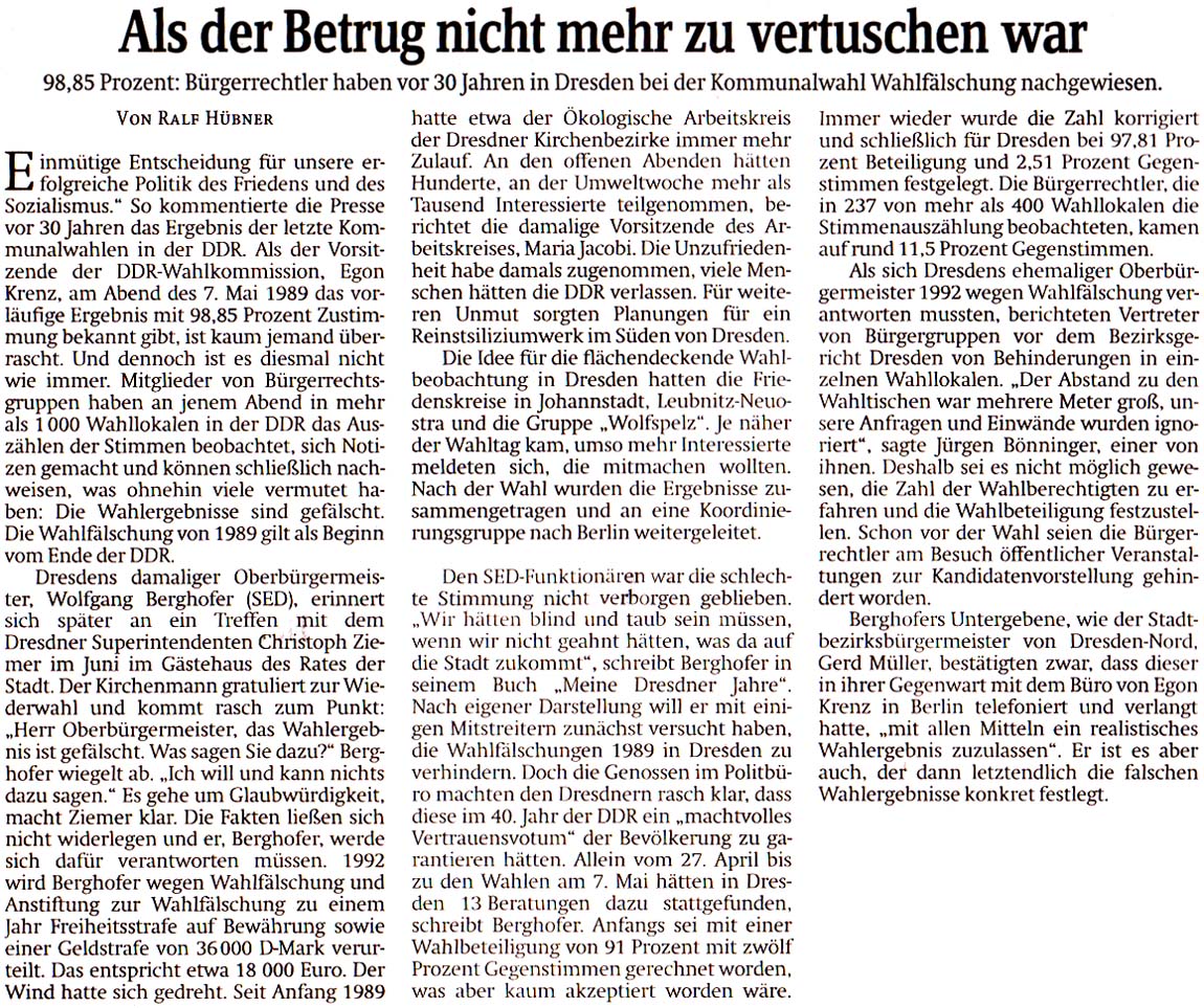 Artikel in der ´Sächsischen Zeitung´ vom 7. Mai 2019