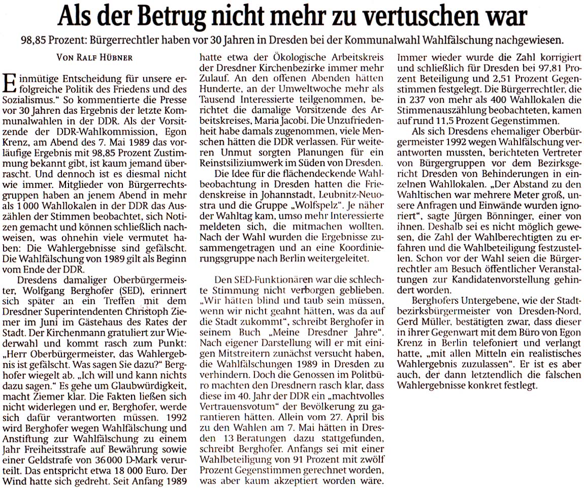 Artikel in der ´Sächsischen Zeitung´ vom 7. Mai 2019