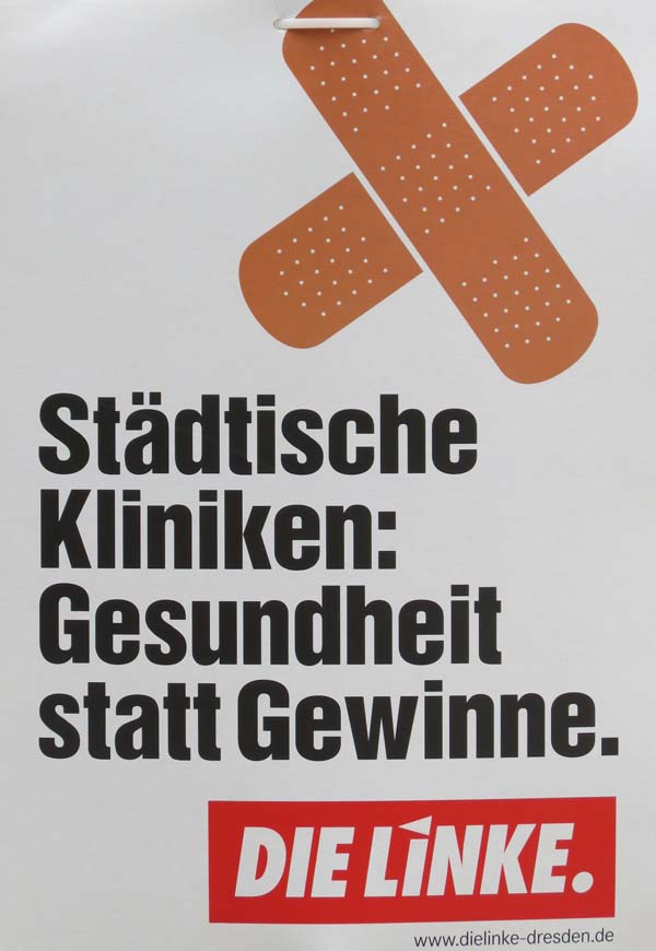 Linke - Städtische Kliniken: Gesundheit statt Gewinne.