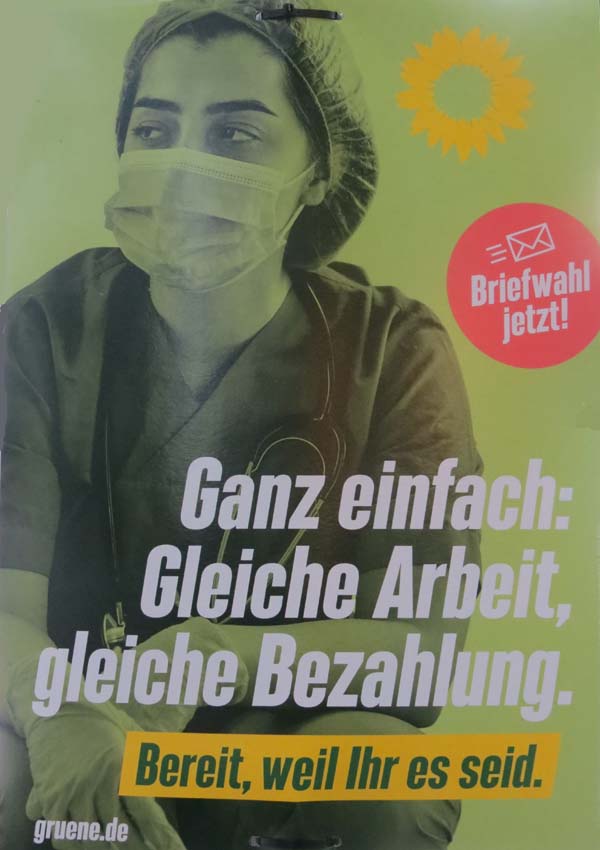 Die Grünen - Ganz einfach: Gleiche Arbeit, gleiche Bezahlung.