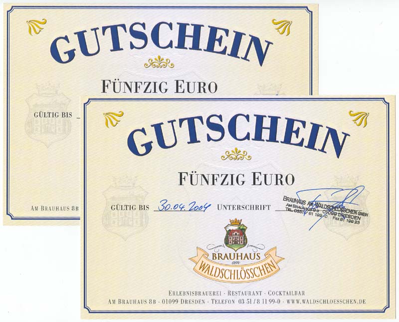 die beiden Gutscheine (Vorderansicht)