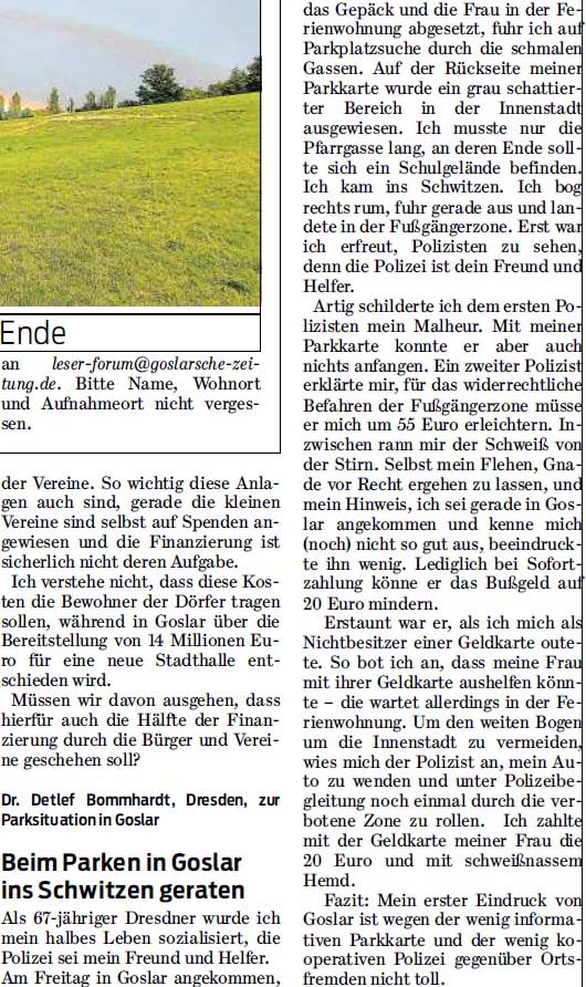 Artikel in der ´Goslarschen Zeitung´ vom 22. August 2023, Seite 30