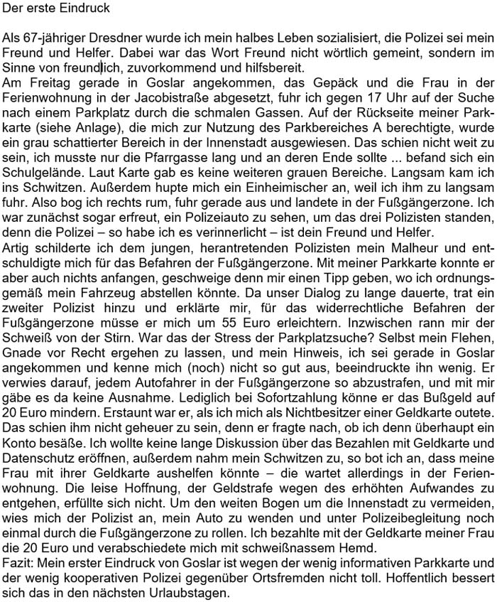 Artikelvorschlag für die ´Goslarsche Zeitung´